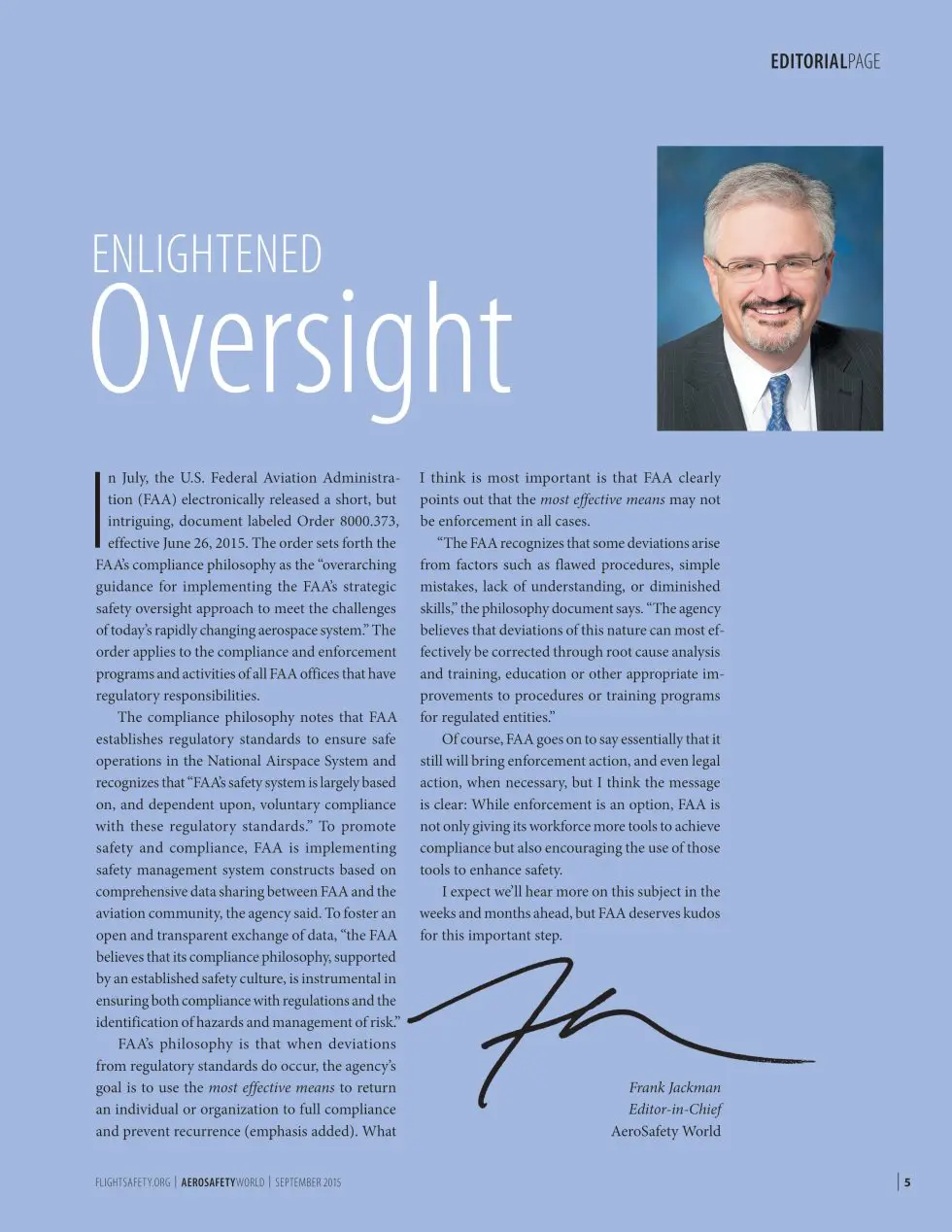 Foundation Endorses FAA’s New Compliance Philosophy