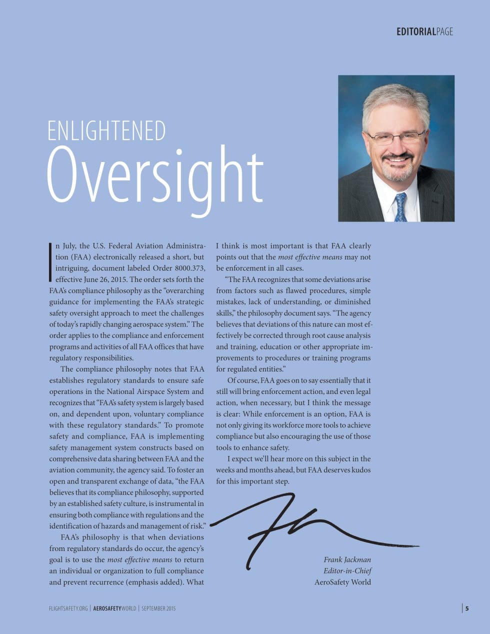 Foundation Endorses FAA’s New Compliance Philosophy