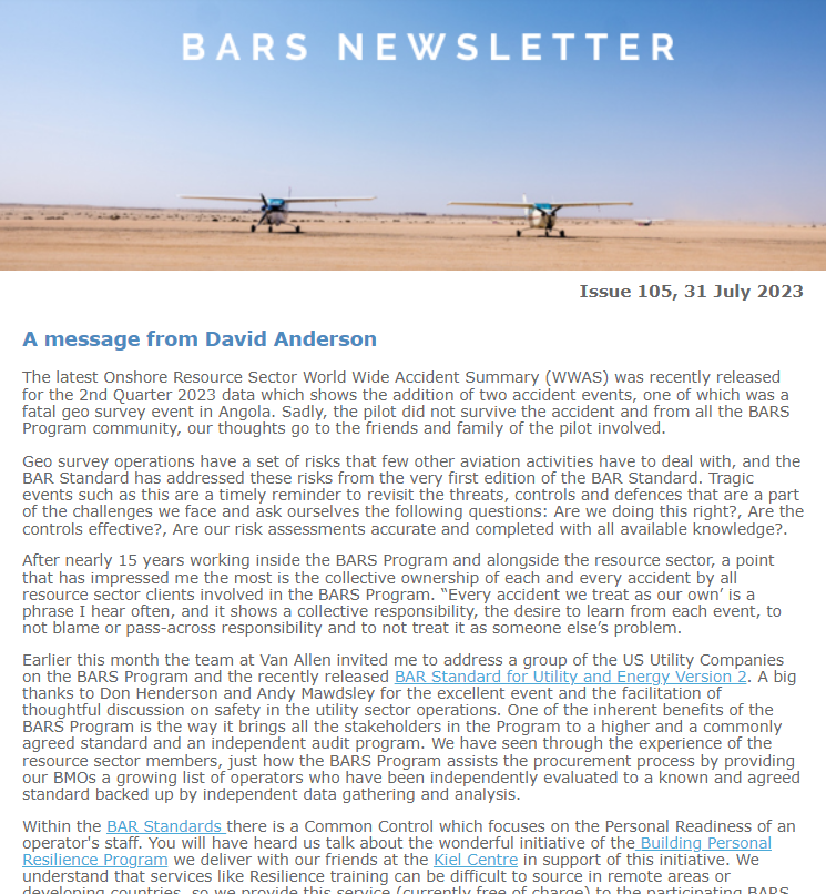 BARS Newsletter – New data, New Standards and New Training