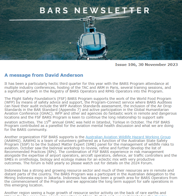 BARS Newsletter – Conferences, Meetings and more operators