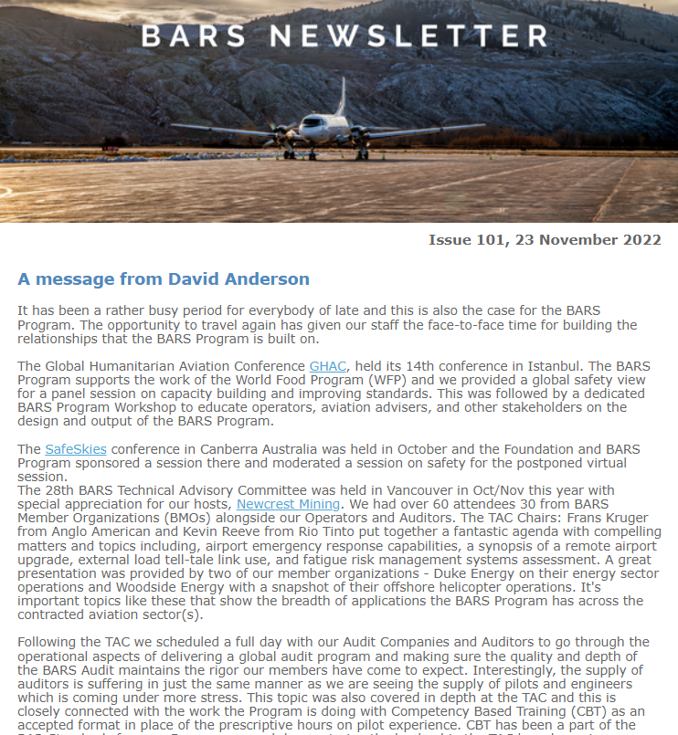 BARS Newsletter – Getting the good word out there!