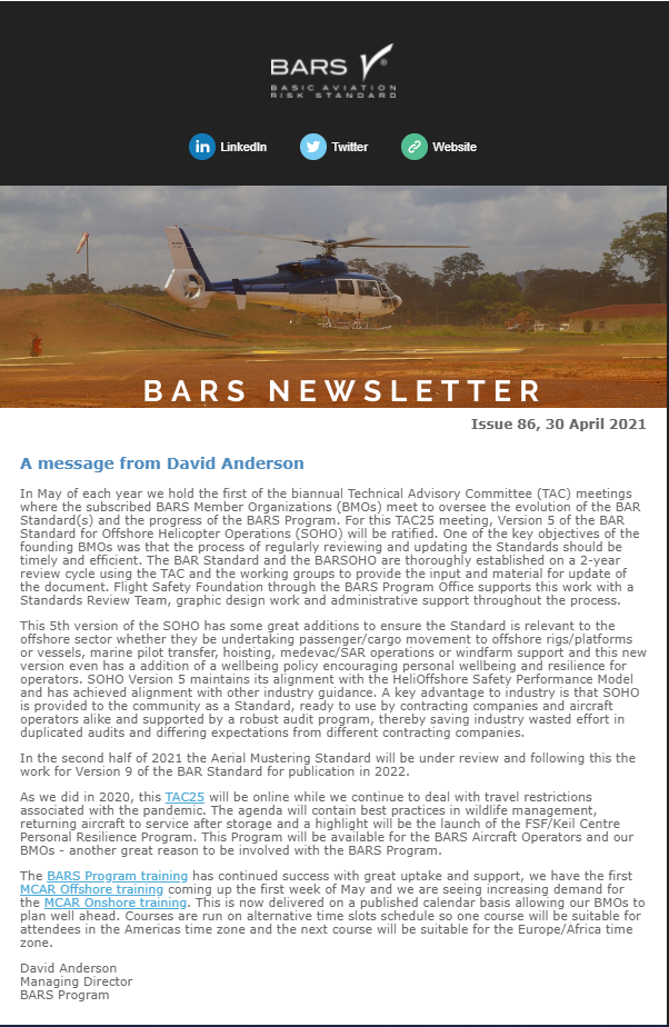 BARS PROGRAM- TAC topics for discussion, BARS Video and more