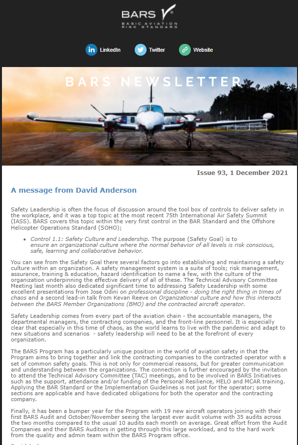 BARS PROGRAM-Adopting Safety Culture and Leadership, and Training updates