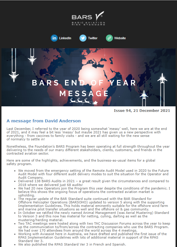 BARS PROGRAM- End of Year Message for 2021