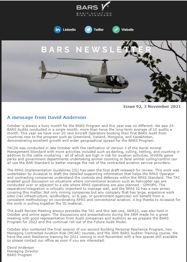 BARS PROGRAM-October has been one very busy month for the BARS Program
